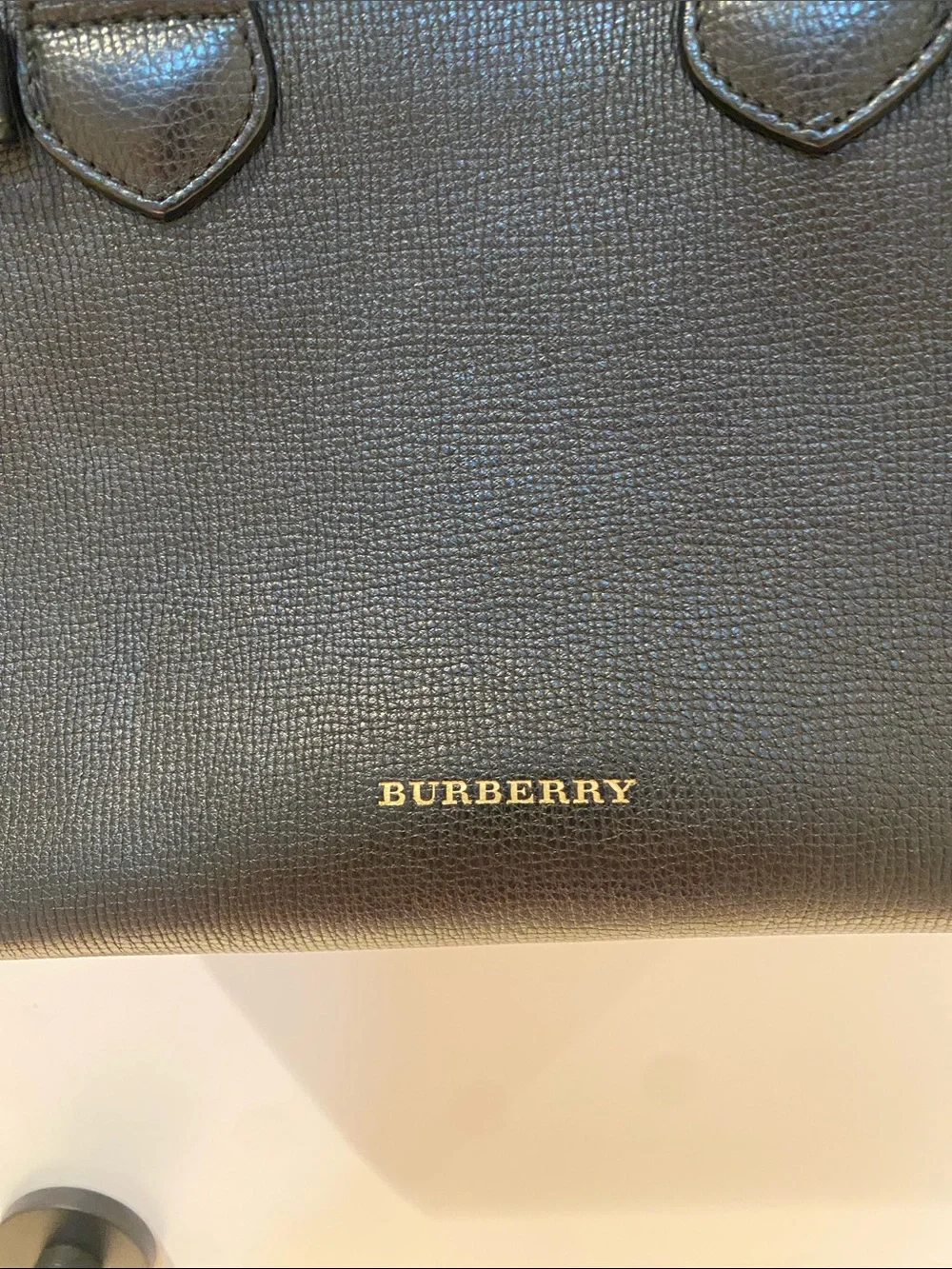 Burberry Black Leather Satchel with Tan Side Panels